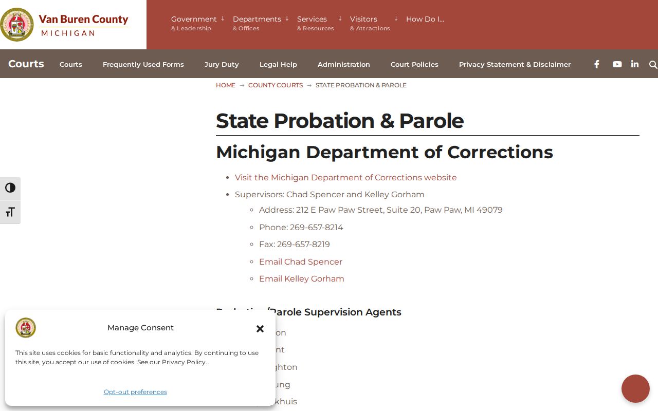 Paw Paw criminal record supervision office information for Van Buren County