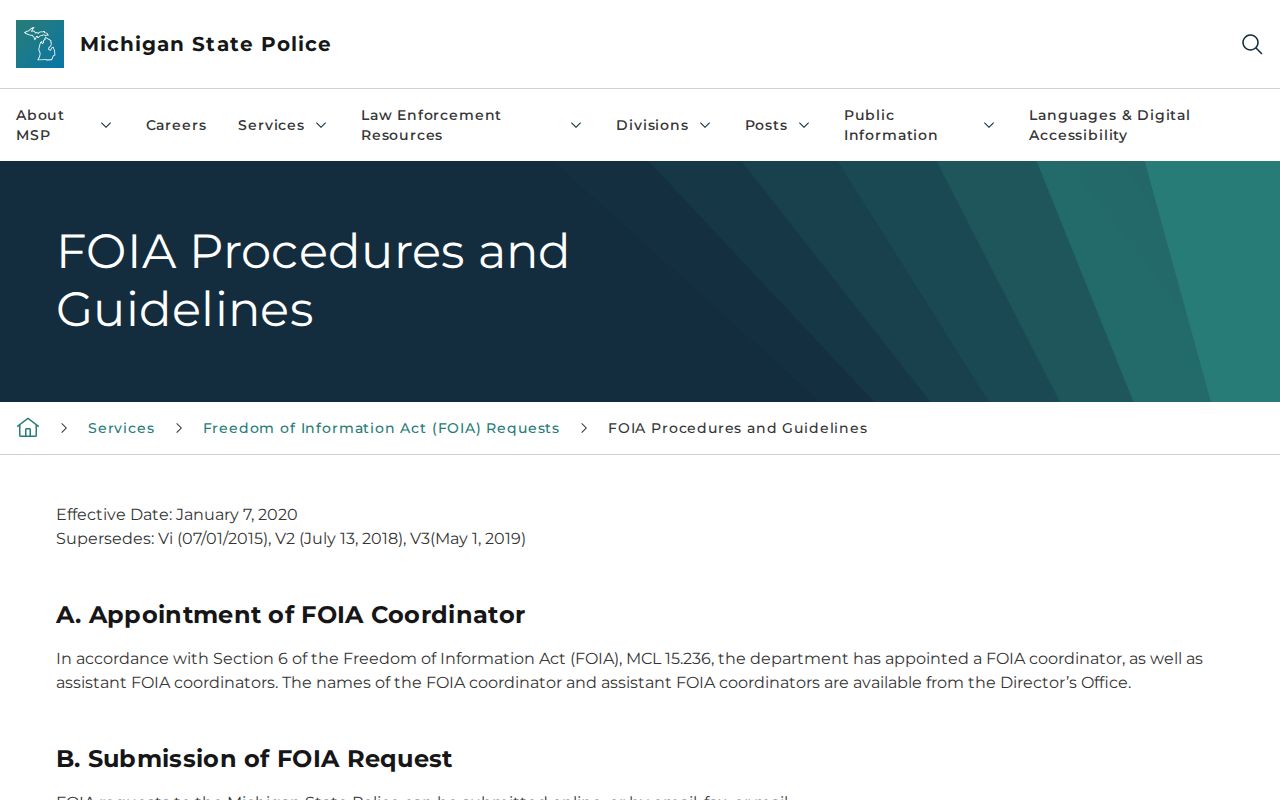 South Haven criminal record request guidance for Van Buren County from Michigan State Police