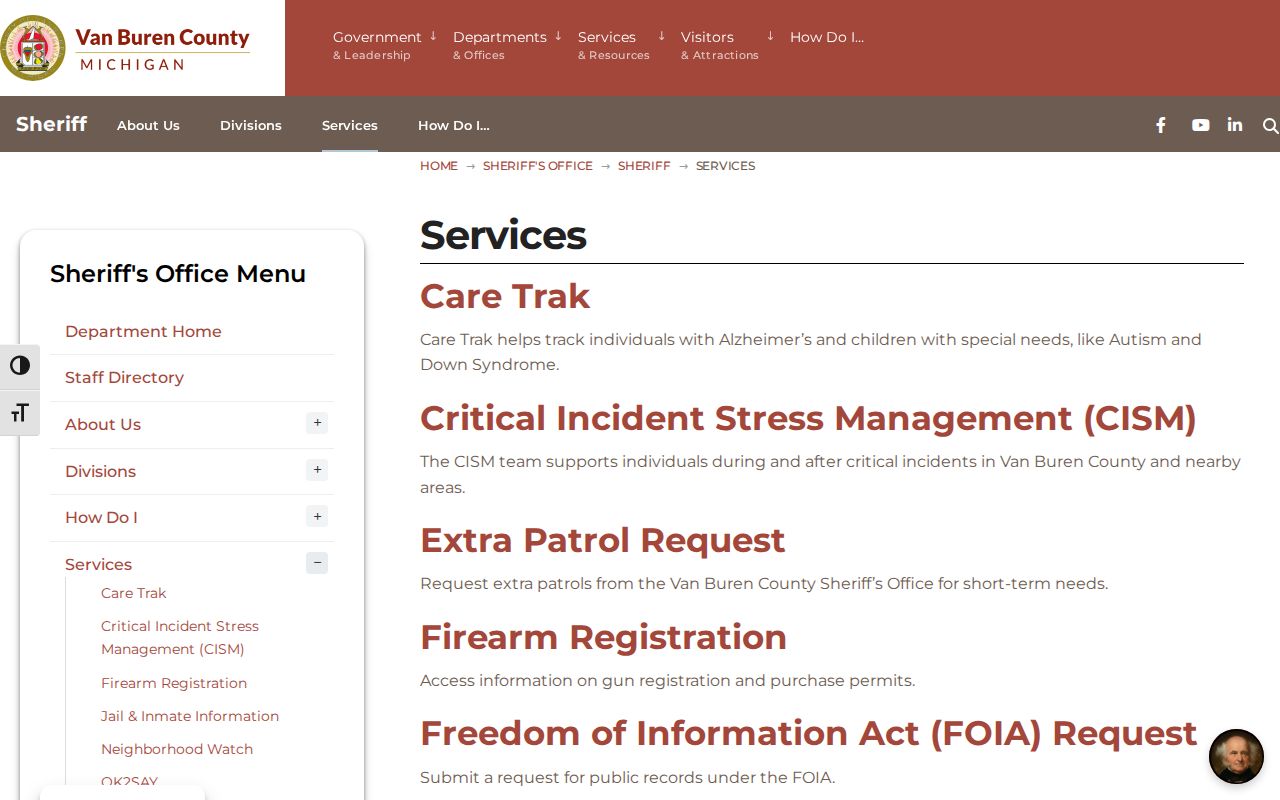 Van Buren County Sheriff services for arrest and booking records