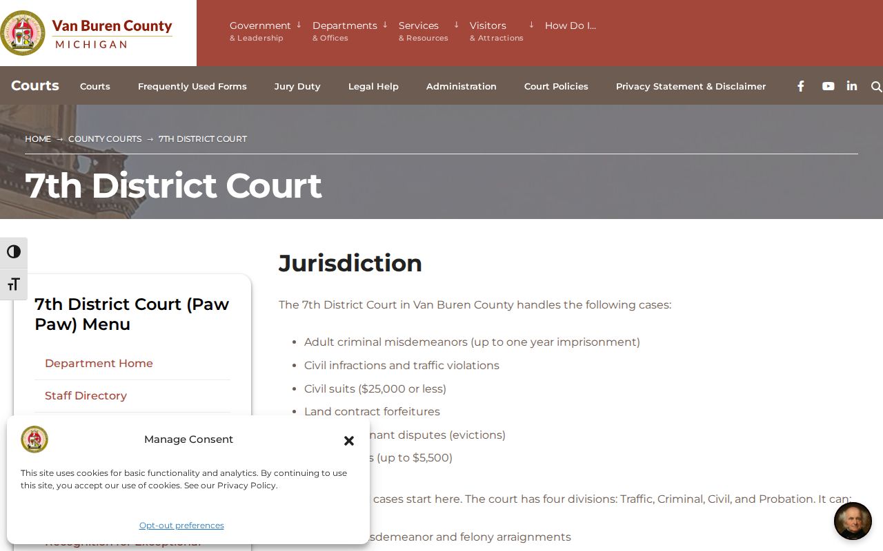 Van Buren County 7th District criminal court case information
