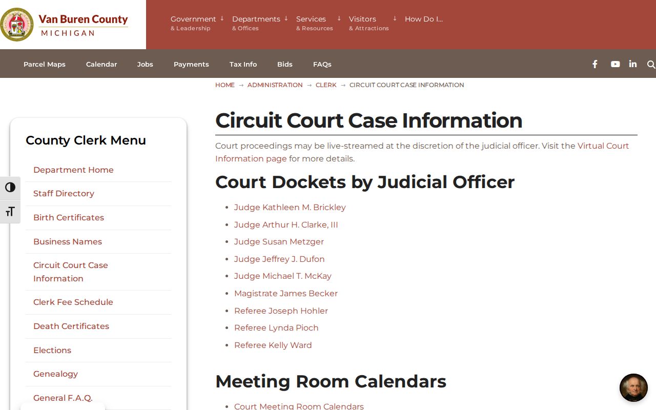 Van Buren County court case lookup links for Circuit and District Court