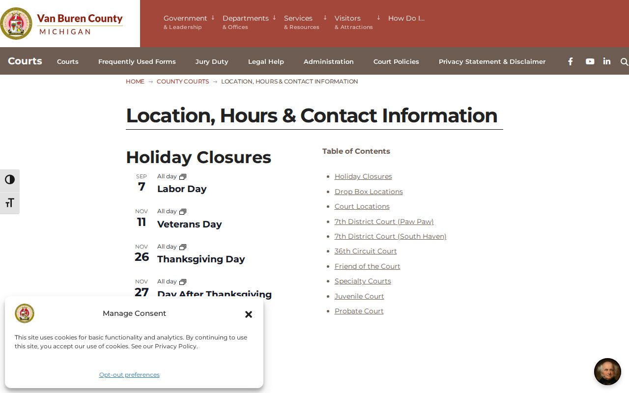Van Buren County criminal court locations and public counter information