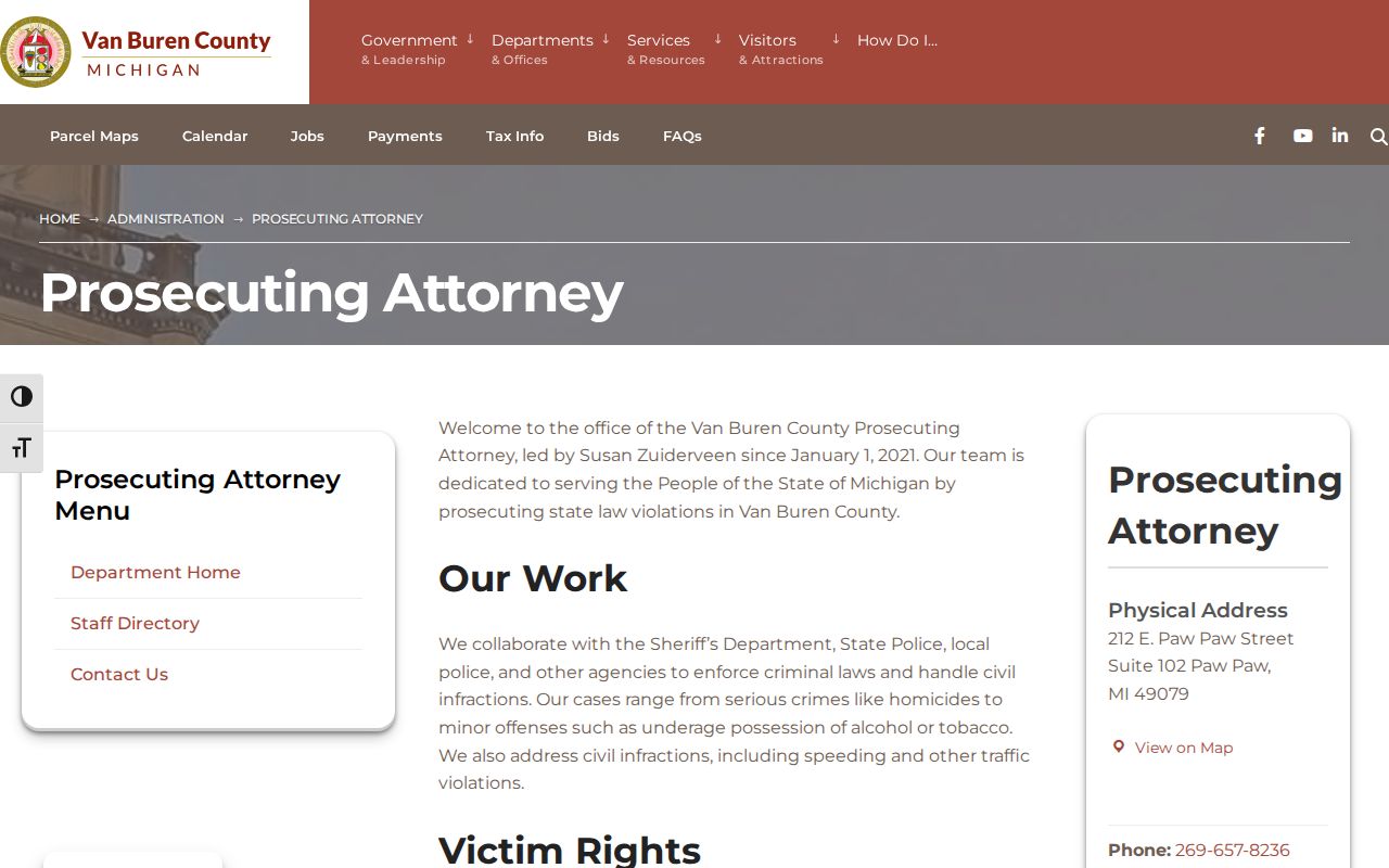 Van Buren County prosecuting attorney role in criminal court cases
