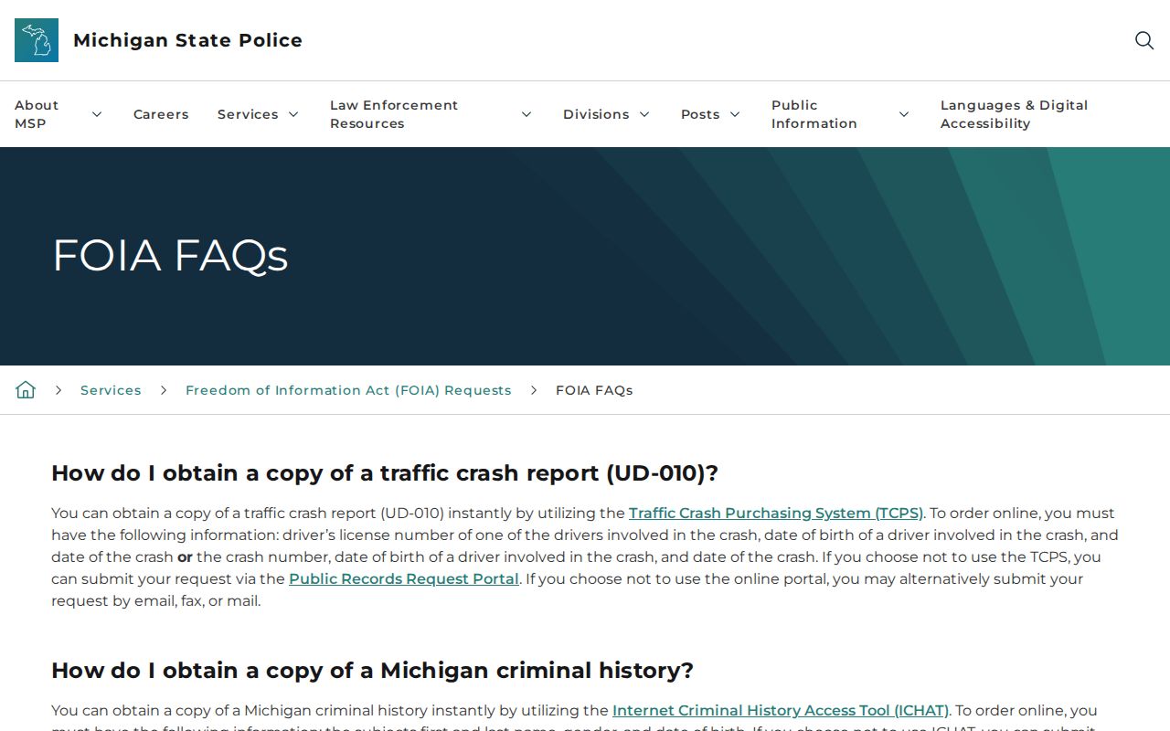 Van Buren County criminal record access under Michigan FOIA