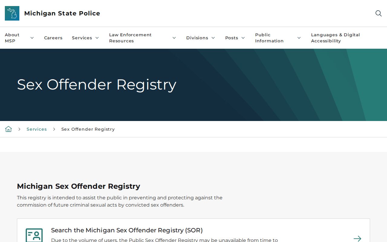 Michigan PSOR search for Van Buren County sex offender records