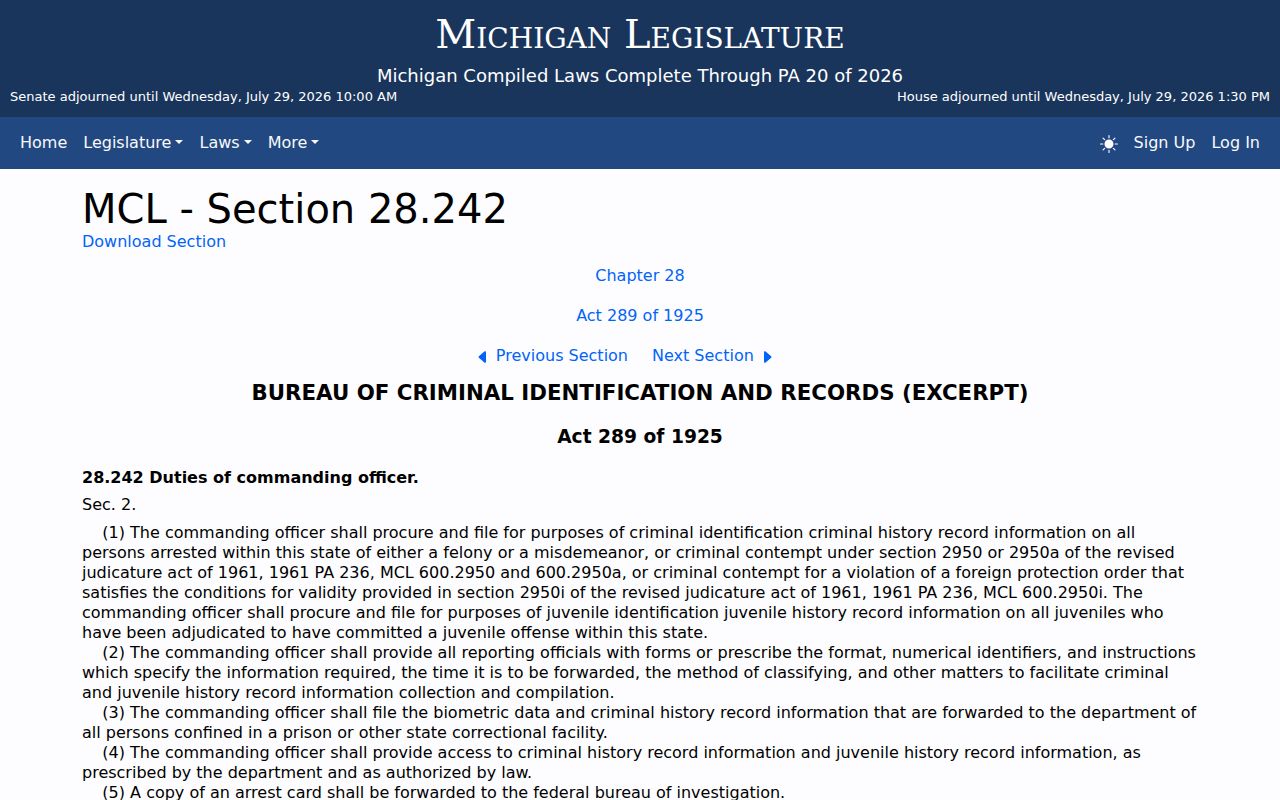 Michigan criminal record law context for Van Buren County registry records